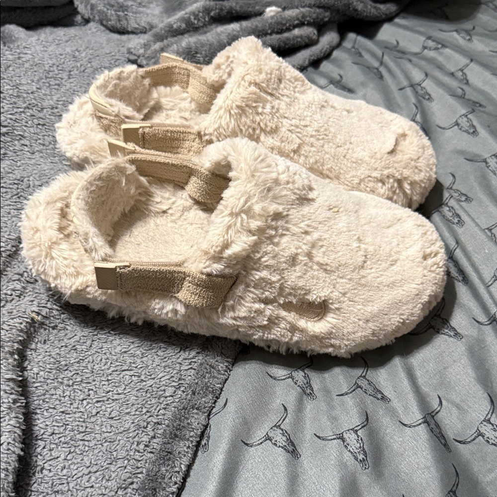 Nike Cream Fuzzy Slippers